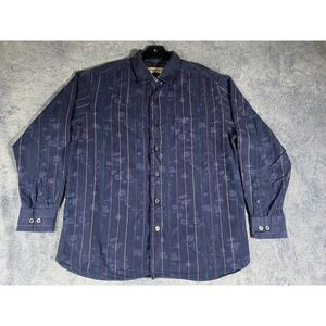 Tommy Bahama‎ Mens Large Blue Silk Blend Jacquard Floral Striped Button Up Shirt